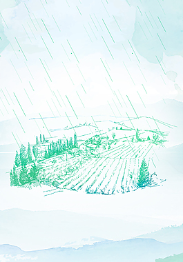 水稻插秧農(nóng)田春雨背景
