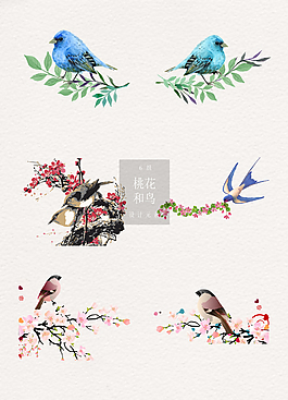 桃花和鳥設(shè)計(jì)素材ai矢量元素