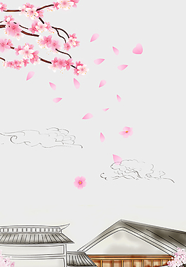 櫻花節中國風手繪背景