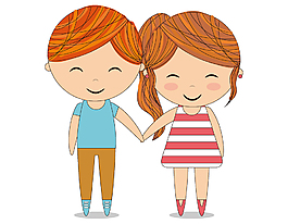 手繪卡通男孩女孩牽手AI矢量元素