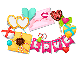 手绘卡通love爱心信封情人素材AI元素