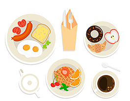 卡通手绘美味西式早餐矢量图