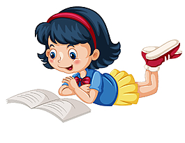 可愛女孩趴在地上看書閱讀矢量元素