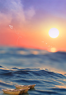 唯美大海前景企业文化墙海报背景设计