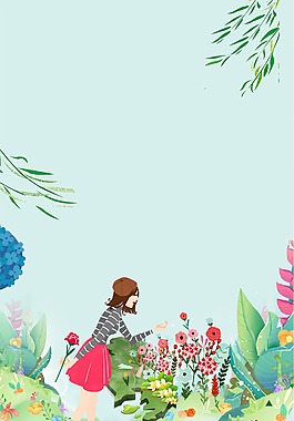 手繪卡通藍(lán)色春天背景
