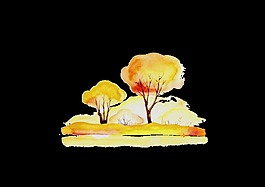 手繪卡通水彩樹木裝飾素材