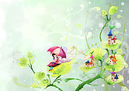 小清新卡通插畫風景