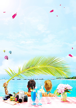 唯美浪漫馬爾代夫旅游海報背景設計