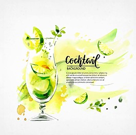 水彩繪清新檸檬水插畫