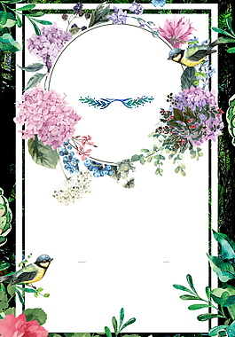 彩繪夏季花環(huán)邊框促銷海報(bào)背景設(shè)計(jì)