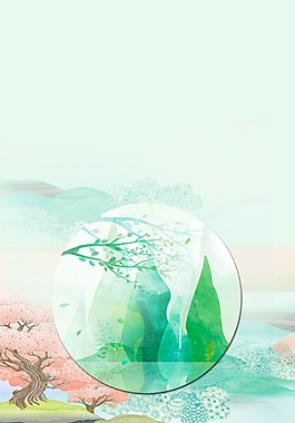 手繪藍(lán)色唯美谷雨背景