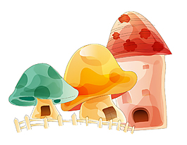 卡通童話蘑菇小屋矢量元素