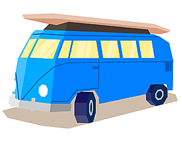 手繪扁平藍色公交車矢量元素