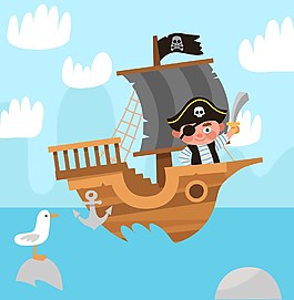 卡通童話海盜風(fēng)景插畫