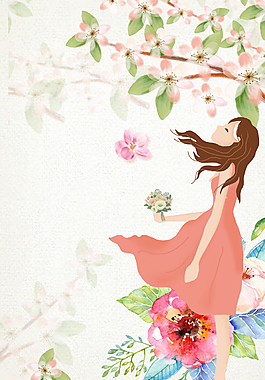 淺色女生插畫背景