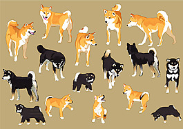 16款彩繪日本四國犬和柴犬矢量素材