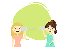 手繪卡通女孩用紙筒溝通矢量元素