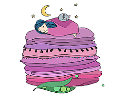 手绘卡通月亮星星女孩躺在地毯睡觉矢量元素