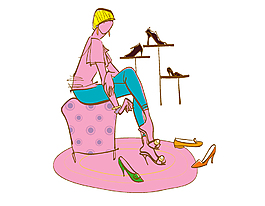 卡通女人在试鞋子矢量元素