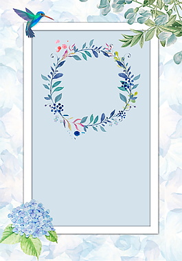 彩繪藍色花環(huán)夏季促銷海報背景設計