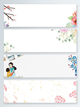 卡通簡約花卉母親節白色banner背景