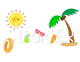 清新卡通扁平椰子樹太陽夏天矢量元素