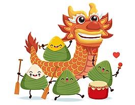 卡通端午節(jié)龍舟粽子矢量元素
