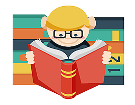 卡通扁平男孩看書矢量元素