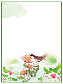 彩繪唯美荷塘花仙子立夏海報(bào)背景素材