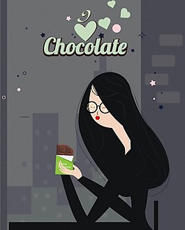 美女喝咖啡愛心ai矢量素材下載