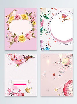 花環粉色鳥卡通廣告背景