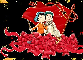 红色喜庆彩旗劳动节节日元素