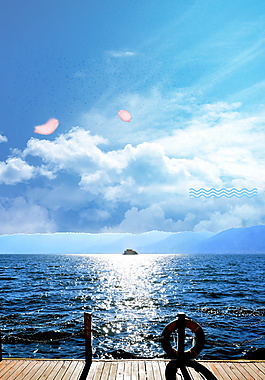 唯美藍(lán)天大海花瓣海報背景設(shè)計