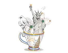 卡通咖啡杯自由女神矢量元素