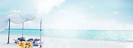 清新夏季海滩旅游banner背景