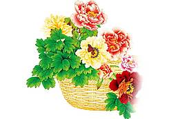 手繪竹籃花朵元素