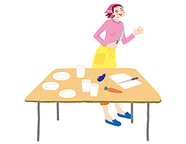 卡通美女老师做饭矢量元素