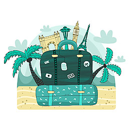 清新夏季海灘旅行箱標(biāo)志建筑元素設(shè)計