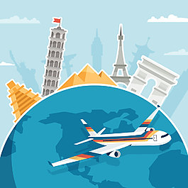 卡通全球旅游标志性建筑元素EPS