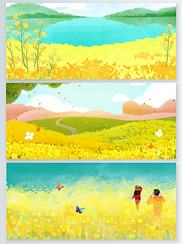 黄色美丽油菜花插画背景
