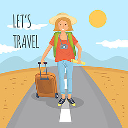 卡通旅行女孩元素設計