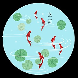 清新蓝色鱼塘立夏节日元素