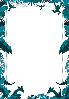 夏季藍色樹葉花鳥邊框海報背景設計