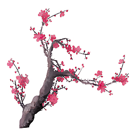 手繪中國風(fēng)桃花水墨畫素材