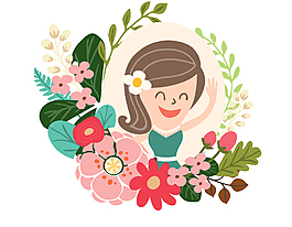 清新美女花環(huán)矢量元素