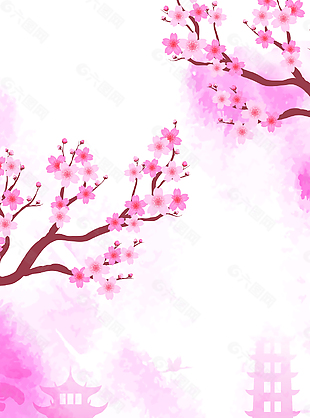 粉色手绘春游樱花节春天花季背景
