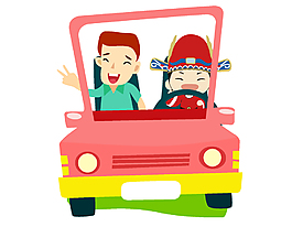 卡通財神爺開車矢量元素