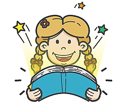 卡通女孩閱讀課本矢量元素