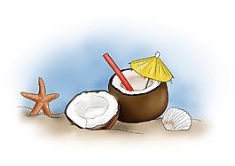 夏季水果手繪椰子元素