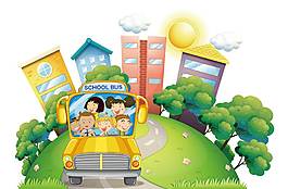 卡通幼儿园校车接送学生png元素